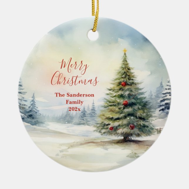 Evergreen Christmas Tree Vintage Ceramic Ornament (Front)