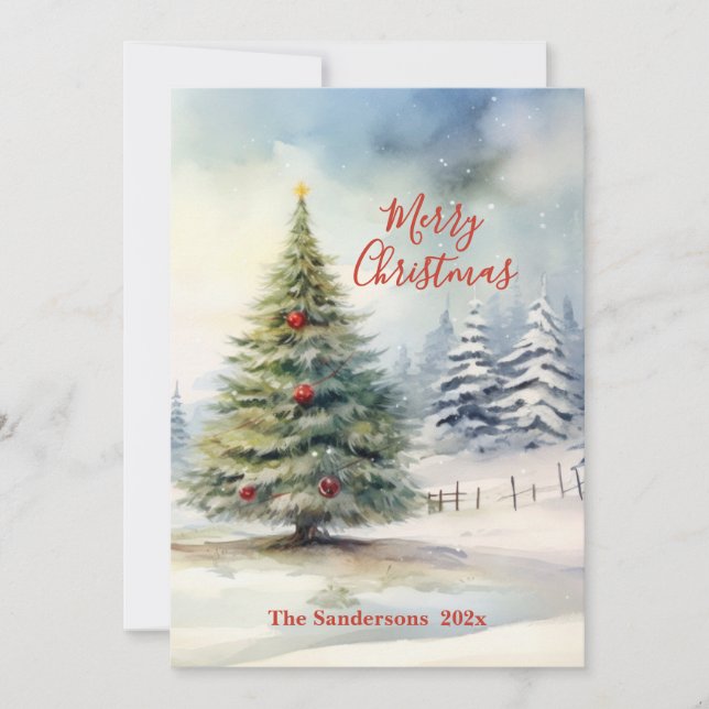 Evergreen Christmas Tree Vintage Holiday Card (Front)