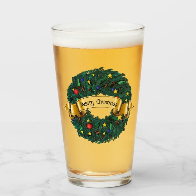 Evergreen Christmas Wreath Glass (Front Filled)