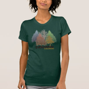 Evergreen Colorado colourful trees ladies tee