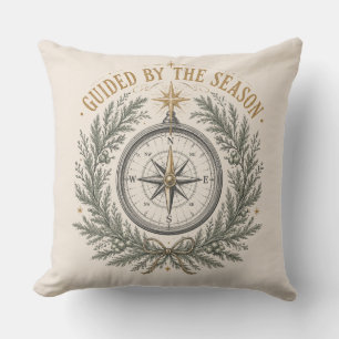 Evergreen Compass Cabin Christmas Decor Throw Pillow
