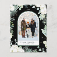 Evergreen & Cotton Flower Arch Photo Holiday Black