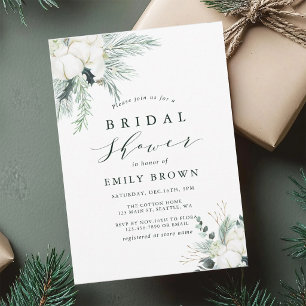 Evergreen & Cotton Flower Bouquet Bridal Shower  Invitation