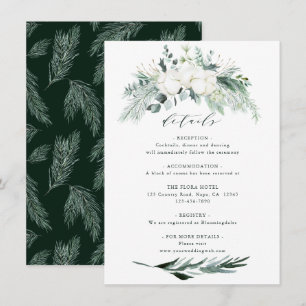 Evergreen & Cotton Flower Bouquet Wedding Details Enclosure Card