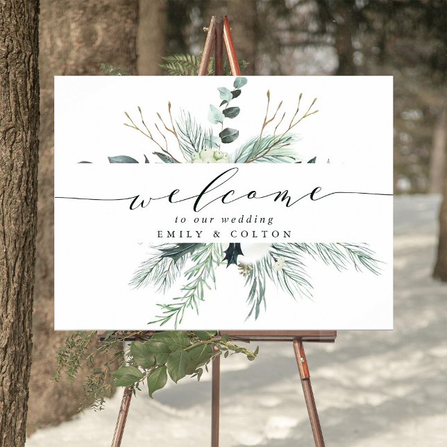 Evergreen & Cotton Flower Bouquet Wedding Welcome  Poster (Creator Uploaded)