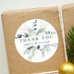Evergreen & Cotton Flowers Elegant Thank You Class Classic Round Sticker<br><div class="desc">This round sticker features hand-painted winter greenery,  cotton flowers with golden and watercolor textures. For more advanced customization of this design,  please click the "customize further" link. Matching items are also available.</div>