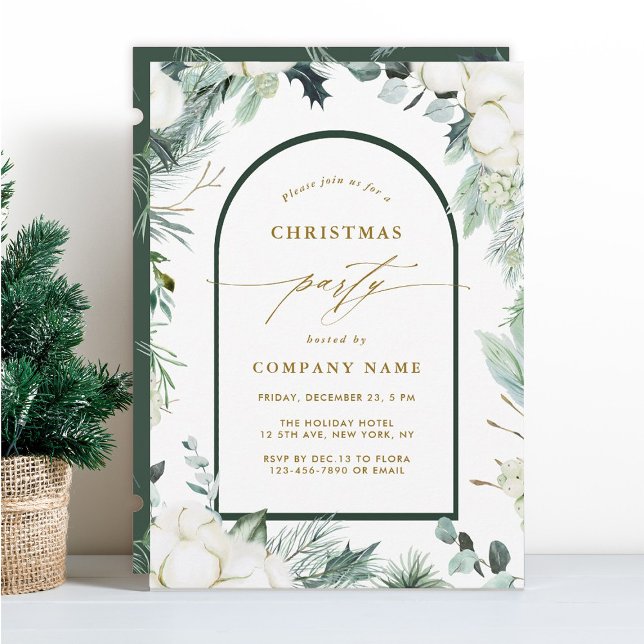 Evergreen & Cotton Flowers Winter Christmas Party  Invitation (Creator Uploaded)