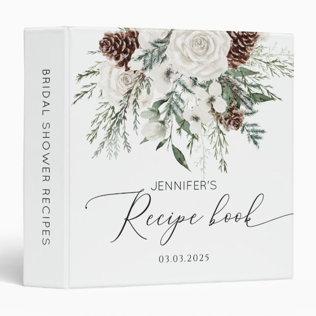 Evergreen elegant Bridal Shower Recipe Book Binder (Front/Spine)