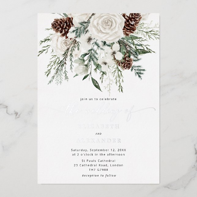 Evergreen elegant winter wedding Silver (Front)