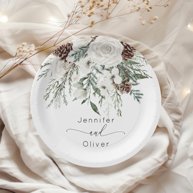 Evergreen festive winter elegant wedding  paper plate (Creator Uploaded)