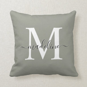 Evergreen Fog Elegant Script Monogram Throw Pillow