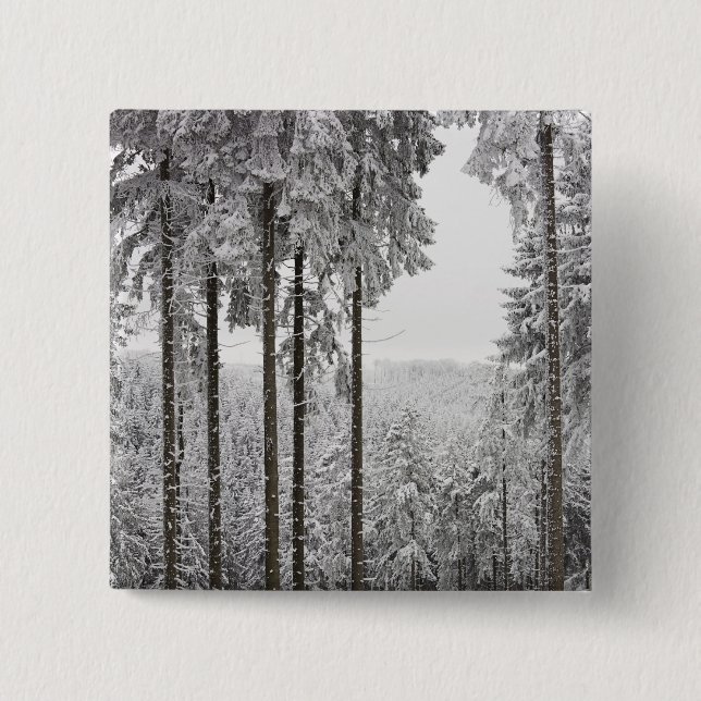 Evergreen forest in winter 2 inch square button (Front)