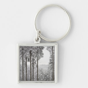 Evergreen forest in winter keychain