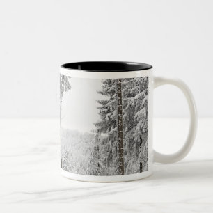 Evergreen forest in winter Two-Tone coffee mug