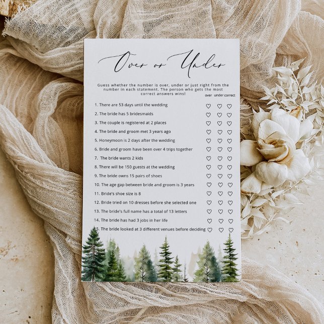 Evergreen forest over or under bridal shower game (Creator Uploaded)