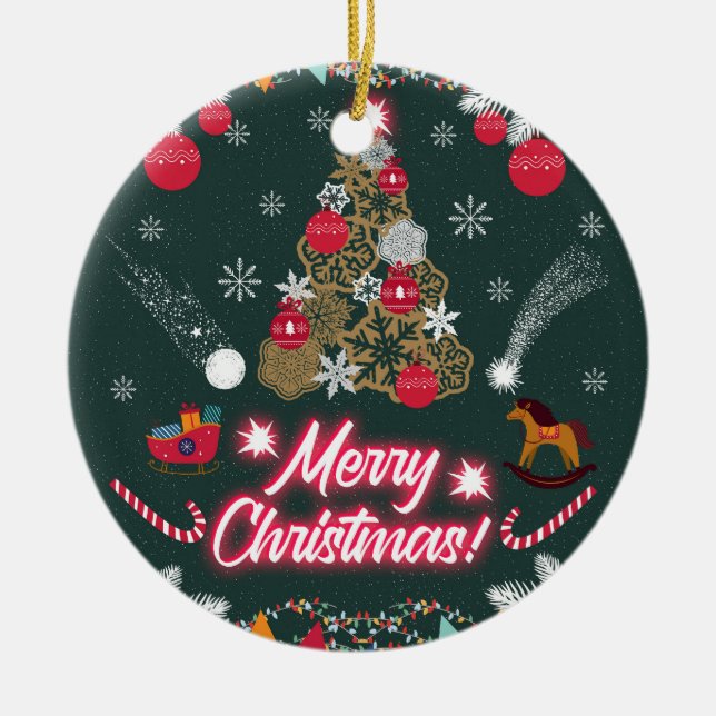 Evergreen Joy of Christmas Ceramic Ornament (Front)