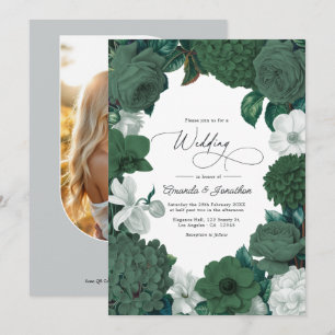 Evergreen, Juniper & Snow White Wedding Invitation