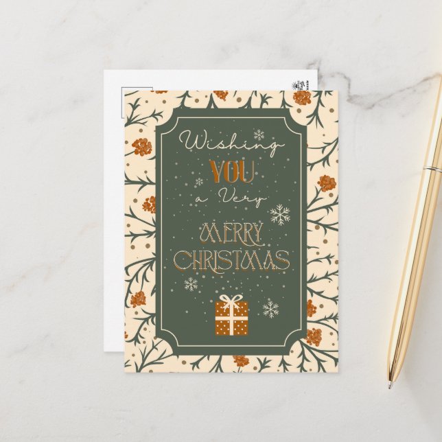 Evergreen Kisses Under the Mistletoe Christmas Holiday Postcard (Front/Back In Situ)