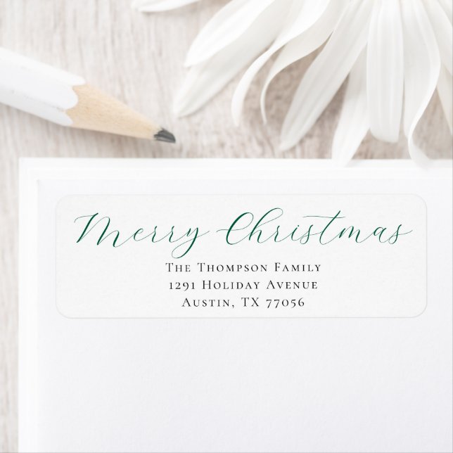Evergreen Merry Christmas Return Address Label (En situation)