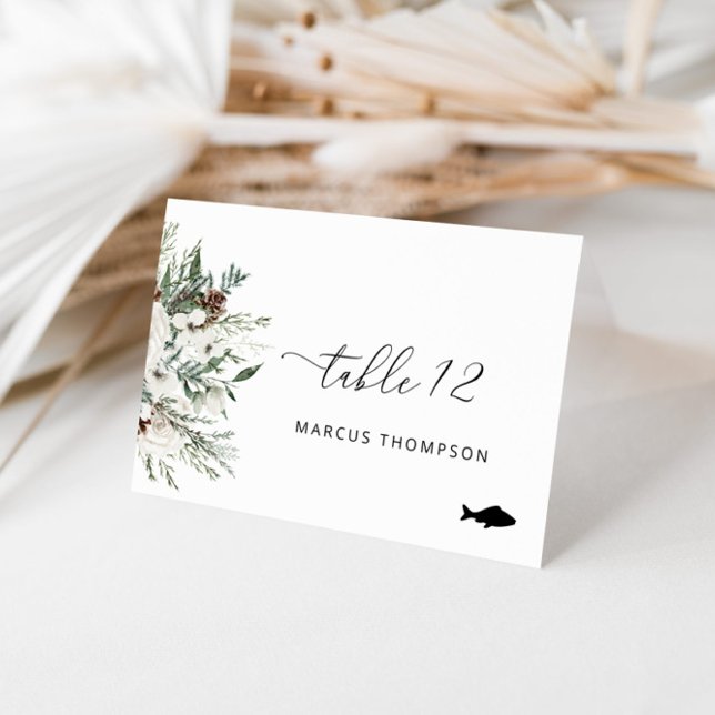 Evergreen modern Fish meal choice place cards (Creator Uploaded)