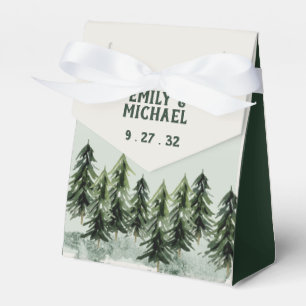 Evergreen Mountain Forest Green White Black Favor Box