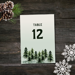 Evergreen Mountain Forest Green White Black Table Number