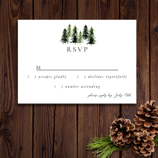 Evergreen Mountain Glen White Green Black RSVP Card (Creator Uploaded)
