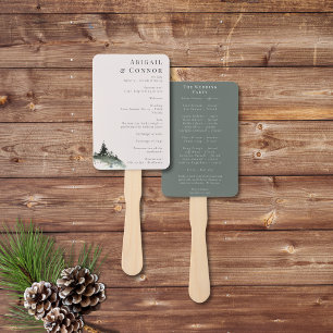 Evergreen Mountain Mist Rustic Winter White Grey P Hand Fan