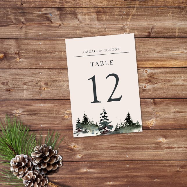 Evergreen Mountain Mist Rustic Winter White Grey Table Number (Creator Uploaded)