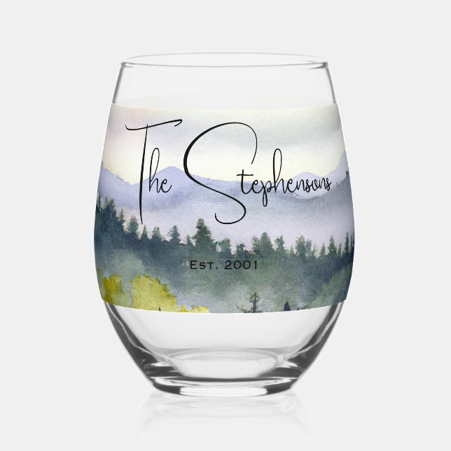 Evergreen Mountains Personalized Glasses (Front)