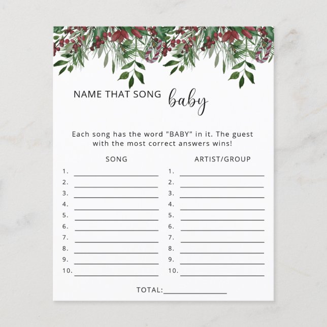 Evergreen Name that song baby shower game (Front)