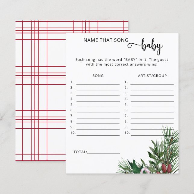 Evergreen name that song baby shower game (Front/Back)
