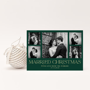Evergreen   Newlywed Christmas Wedding Photo Grid Holiday Card