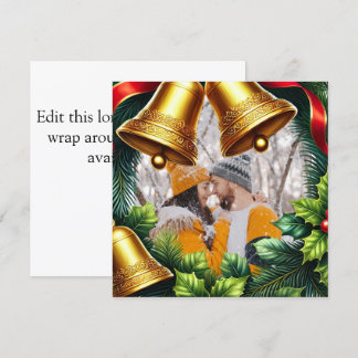 Evergreen Photo border with bells for Christmas Holiday Card