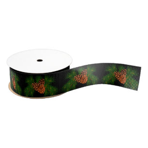 Evergreen pine cone pattern grosgrain ribbon