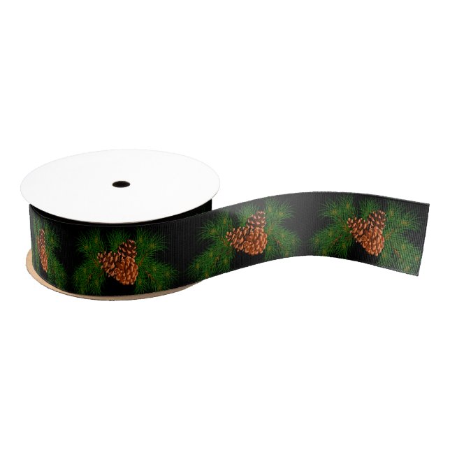 Evergreen pine cone pattern grosgrain ribbon (Spool)