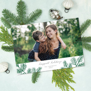 Evergreen Pine Modern Simple One Photo Christmas Holiday Card