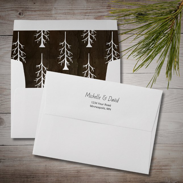 Evergreen Pine Tree Rustic Wood Return Address Envelope (Creator Uploaded)