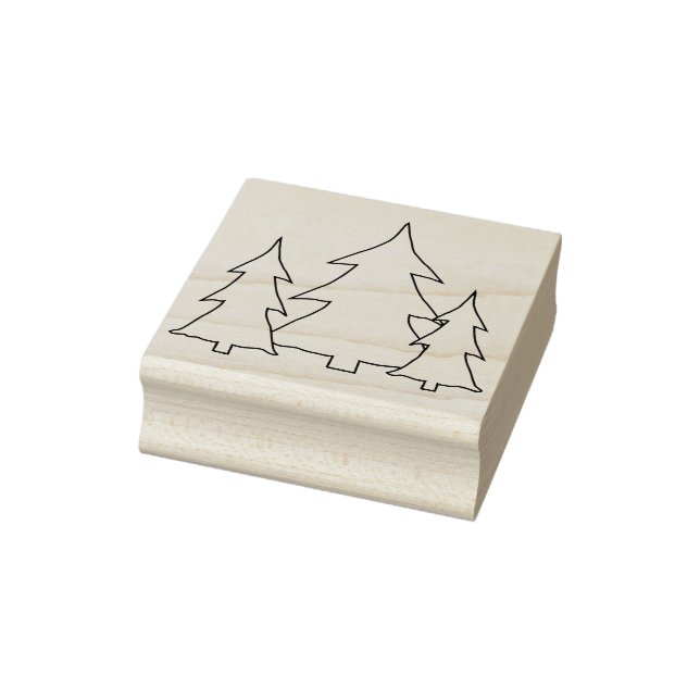 Evergreen Pine Trees Illustration Line Art Drawing Rubber Stamp (Stamp)