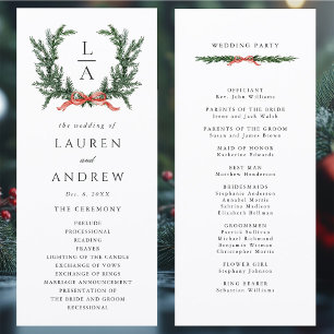 Evergreen Pine Wreath Wedding Ceremony Program