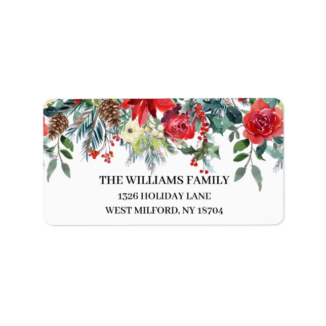 Evergreen Pinecone Floral Christmas Address Label (Front)
