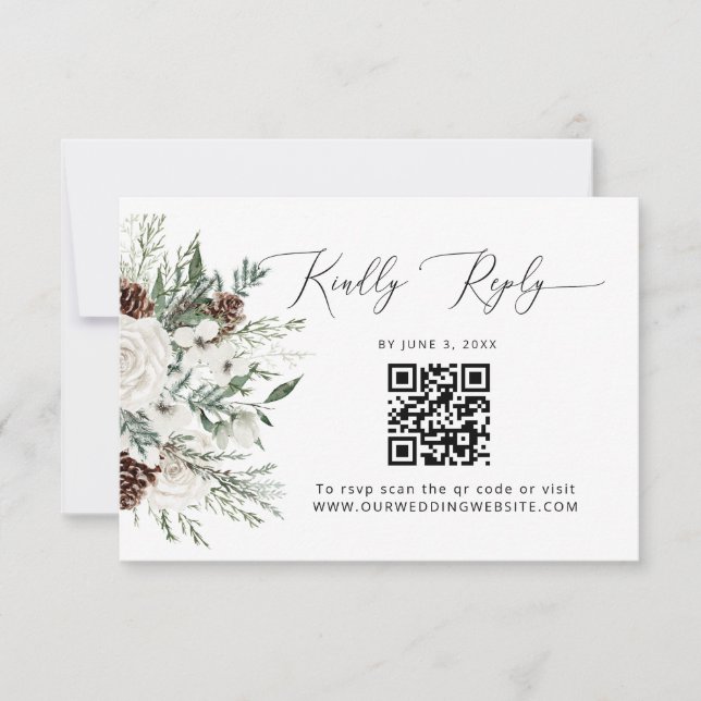 Evergreen QR Code Wedding RSVP Card (Front)