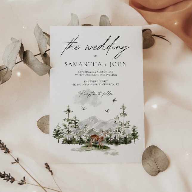 Evergreen Rustic Mountain Forest Boho Wedding Invitation (Creator Uploaded)