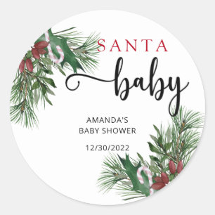 Evergreen Santa baby shower Classic Round Sticker