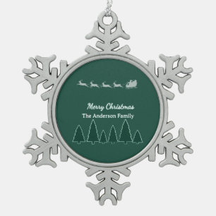 Evergreen Sleigh Family Snowflake Glow Pewter Christmas Ornament