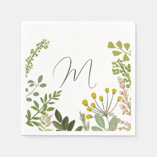 Evergreen Summer Garden Party Custom Initial  Napkin