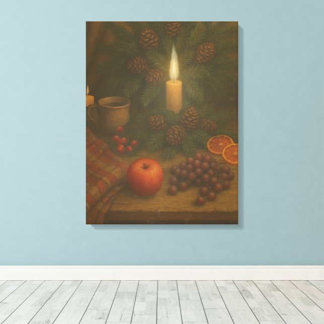 Evergreen Table – Candlelight and Calm Canvas Print (Insitu(Wood Floor))