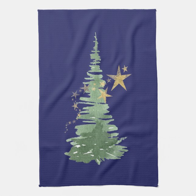 Evergreen Tree and Stars Kitchen Towel (Vertical)