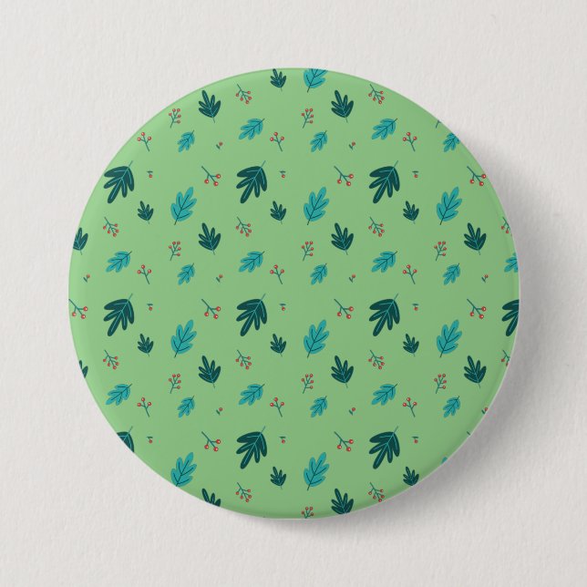 Evergreen Tree Leaves & Red Holly Berries 3 Inch Round Button (Front)