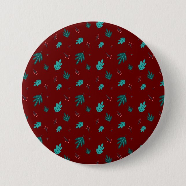 Evergreen Tree Leaves & Red Holly Berries 3 Inch Round Button (Front)